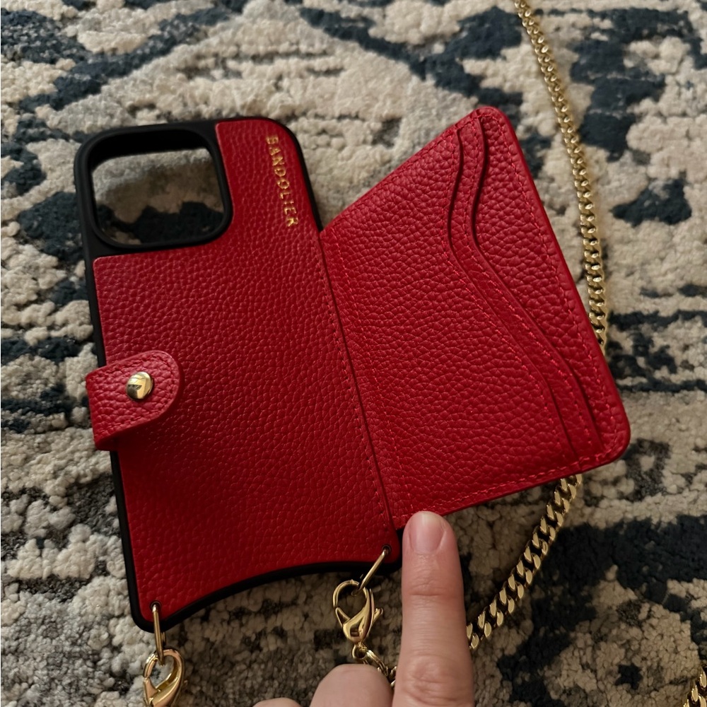 Bandolier Red Studded Crossbody Phone Case with Gold Chain iPhone 16 pro - Picture 4 of 6